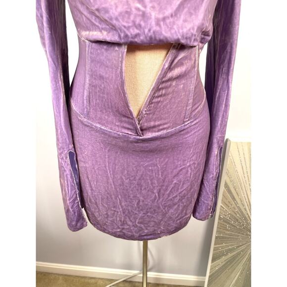 Kim Shui Off the Shoulder Velvet Cutout Mini Dress in Lilac Size Small - Picture 6 of 9